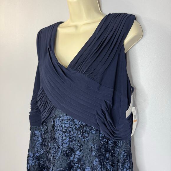 Alex Evenings Women's Plus Size Tea Length Dress with Rosette Detail Blue - Picture 9 of 16